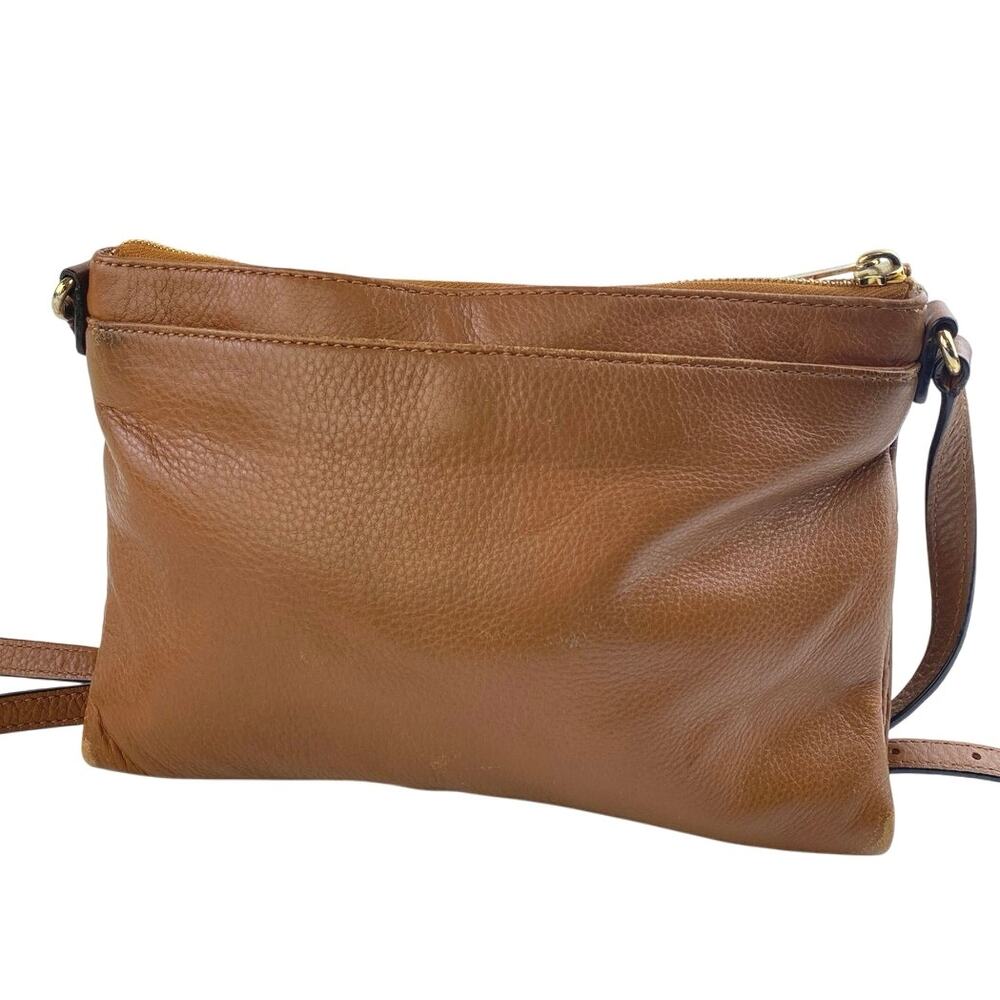 Michael Kors Women's Brown Pebbled Leather Double Zip Adjustable Crossbody Bag - Picture 3 of 8